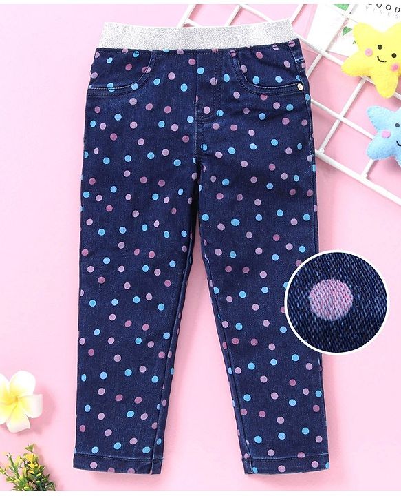 Babyhug Denim Jeggings Polka Dot Print - Blue