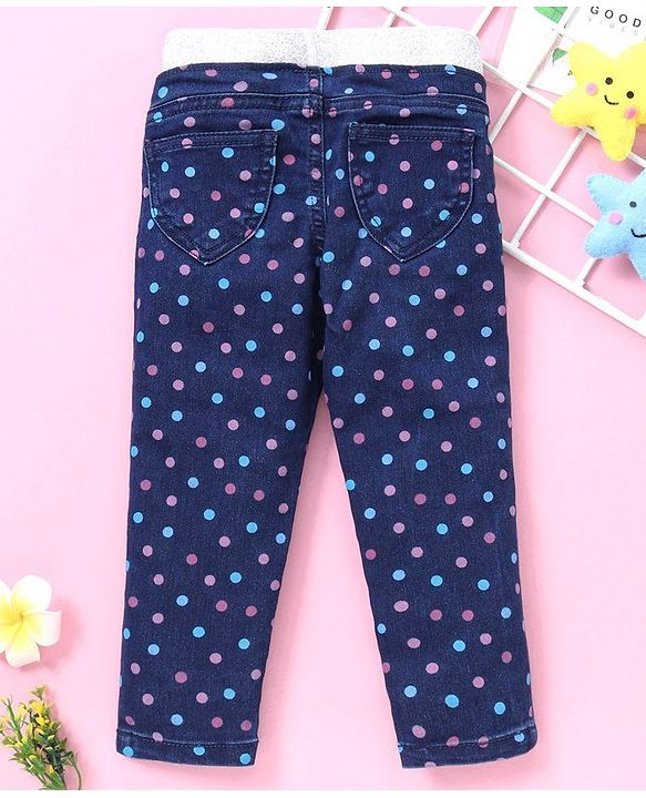 Babyhug Denim Jeggings Polka Dot Print - Blue