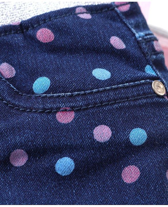 Babyhug Denim Jeggings Polka Dot Print - Blue