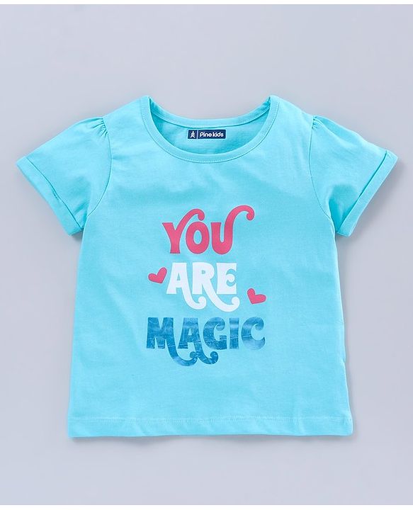 Pine Kids Half Sleeves Biowash Tees Text Print Pack of 2 - Green Blue