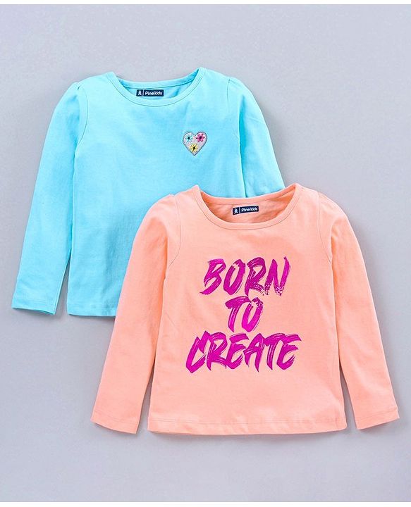 Pine Kids Full Sleeves Biowash Tees Pack of 2 - Blue Peach