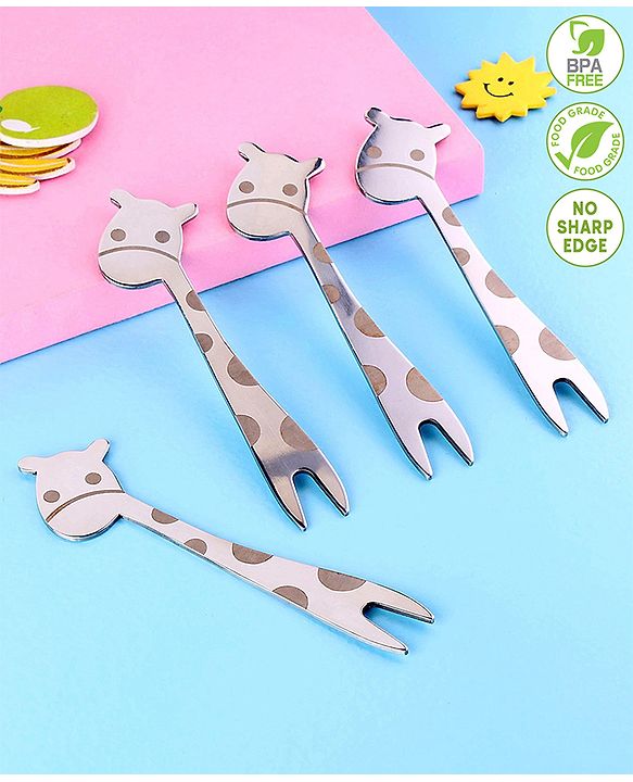 Pine Kids Stainless Steel Fruit Fork Pack of 4 - Length 12.5 cm Each