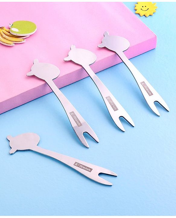 Pine Kids Stainless Steel Fruit Fork Pack of 4 - Length 12.5 cm Each