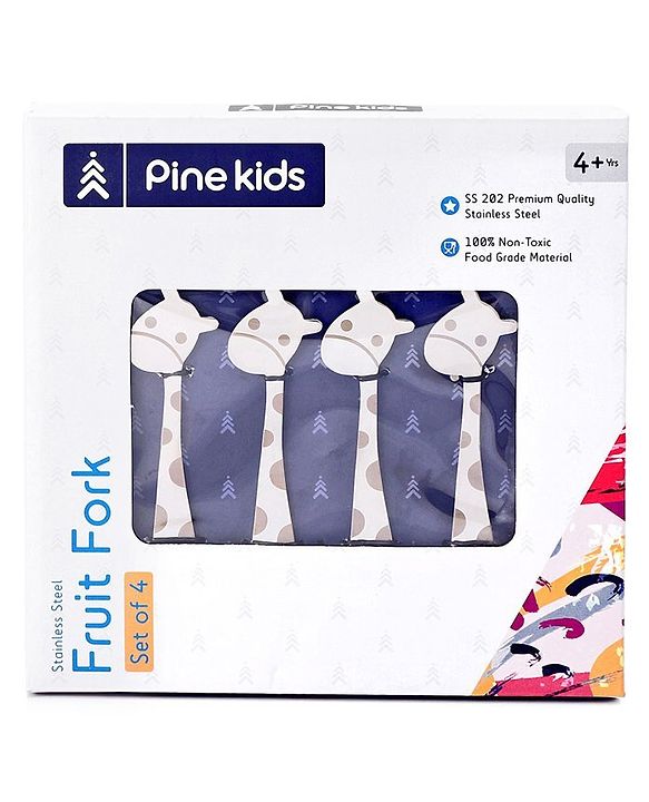 Pine Kids Stainless Steel Fruit Fork Pack of 4 - Length 12.5 cm Each