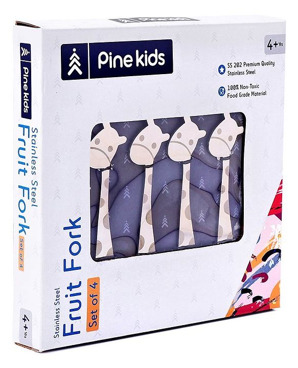 Pine Kids Stainless Steel Fruit Fork Pack of 4 - Length 12.5 cm Each