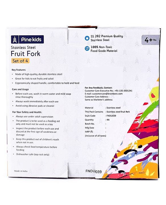 Pine Kids Stainless Steel Fruit Fork Pack of 4 - Length 12.5 cm Each