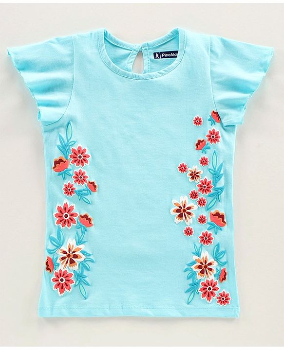 Pine Kids Volume Sleeves Top Floral Print - Blue