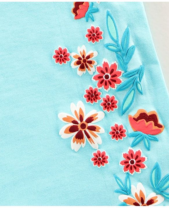 Pine Kids Volume Sleeves Top Floral Print - Blue