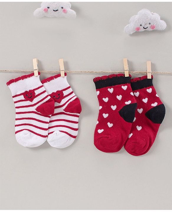Cute Walk by Babyhug Anti Bacterial Ankle Length Socks Pack of 2 - Red White