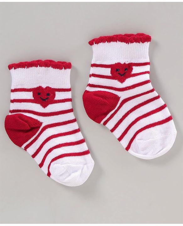 Cute Walk by Babyhug Anti Bacterial Ankle Length Socks Pack of 2 - Red White