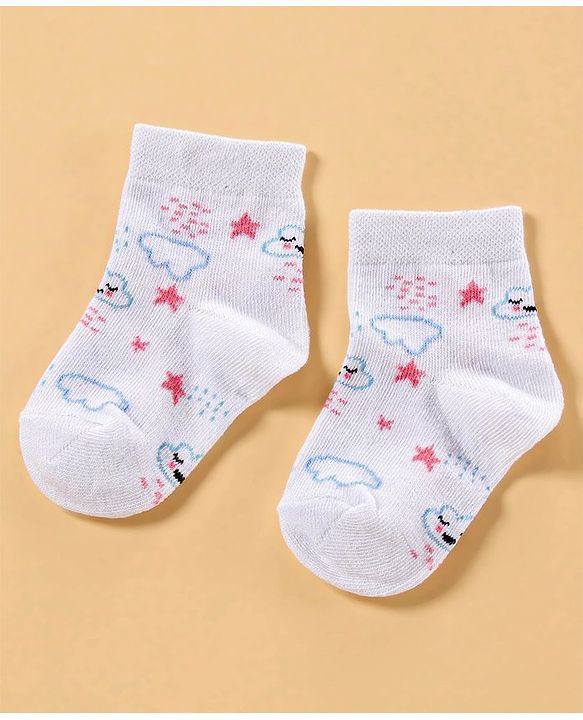 Cute Walk by Babyhug Anti Bacterial Ankle Length Socks Pack of 3 - Pink Blue White