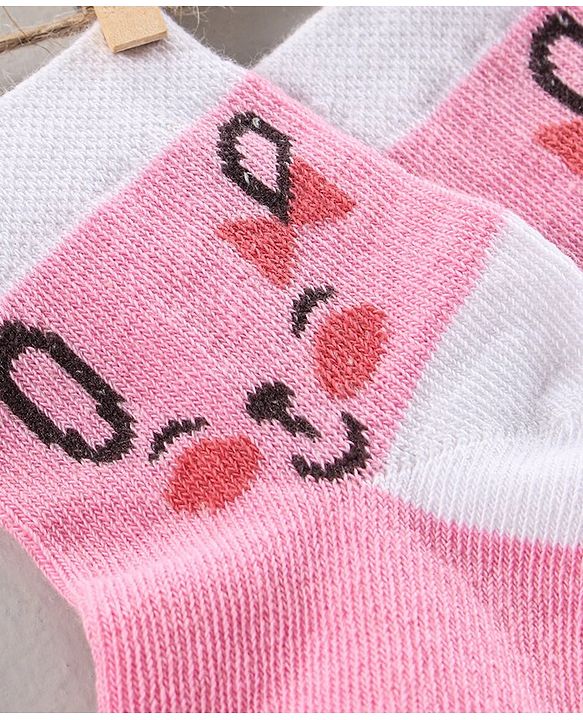 Cute Walk by Babyhug Anti Bacterial Ankle Length Socks Pack of 2 Cartoon Design - Multicolor