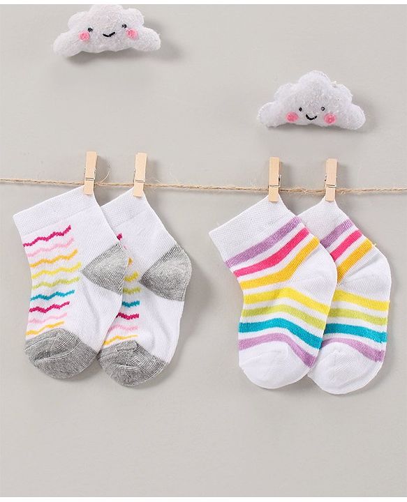 Cute Walk by Babyhug Anti Bacterial Ankle Length Socks Pack of 2 Striped - Multicolor