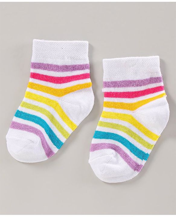 Cute Walk by Babyhug Anti Bacterial Ankle Length Socks Pack of 2 Striped - Multicolor