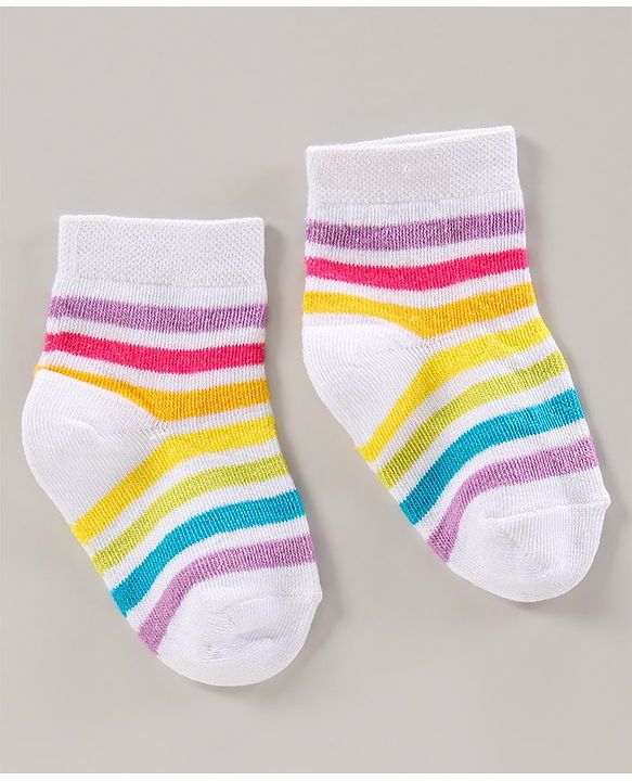 Cute Walk by Babyhug Anti Bacterial Ankle Length Socks Pack of 2 Striped - Multicolor