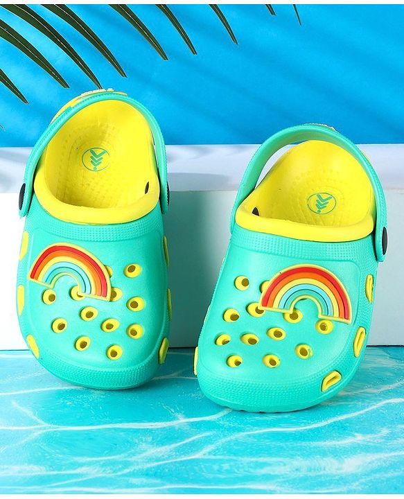 Pine Kids Clogs with Backstrap Rainbow Patch - Light Green Yellow