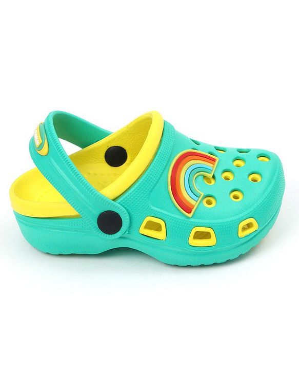 Pine Kids Clogs with Backstrap Rainbow Patch - Light Green Yellow
