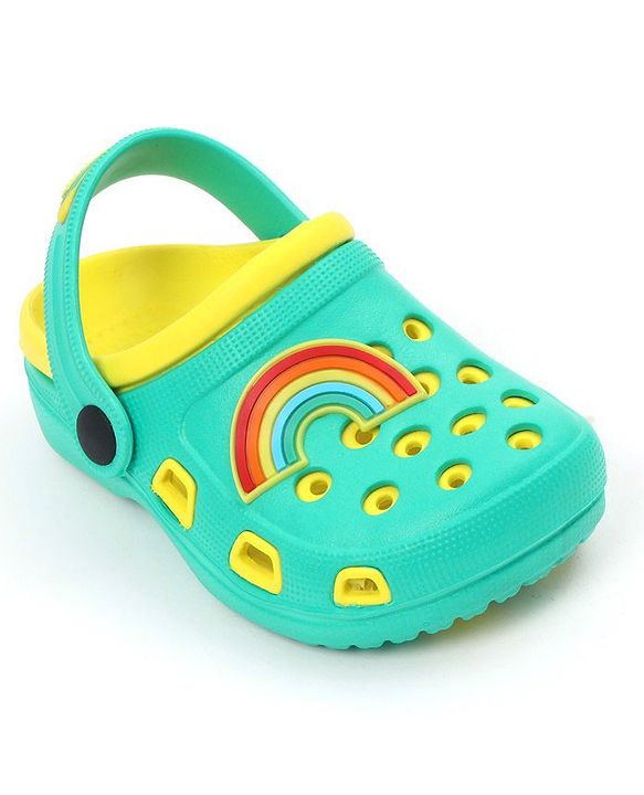 Pine Kids Clogs with Backstrap Rainbow Patch - Light Green Yellow