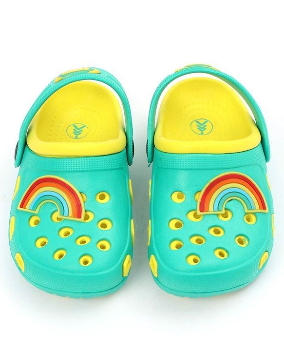 Pine Kids Clogs with Backstrap Rainbow Patch - Light Green Yellow