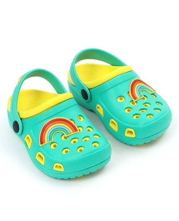 Pine Kids Clogs with Backstrap Rainbow Patch - Light Green Yellow