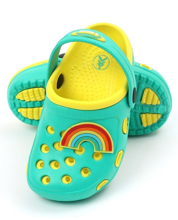 Pine Kids Clogs with Backstrap Rainbow Patch - Light Green Yellow