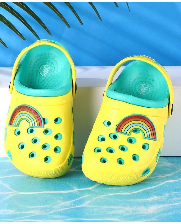 Pine Kids Clogs with Backstrap Rainbow Patch - Light Green Yellow