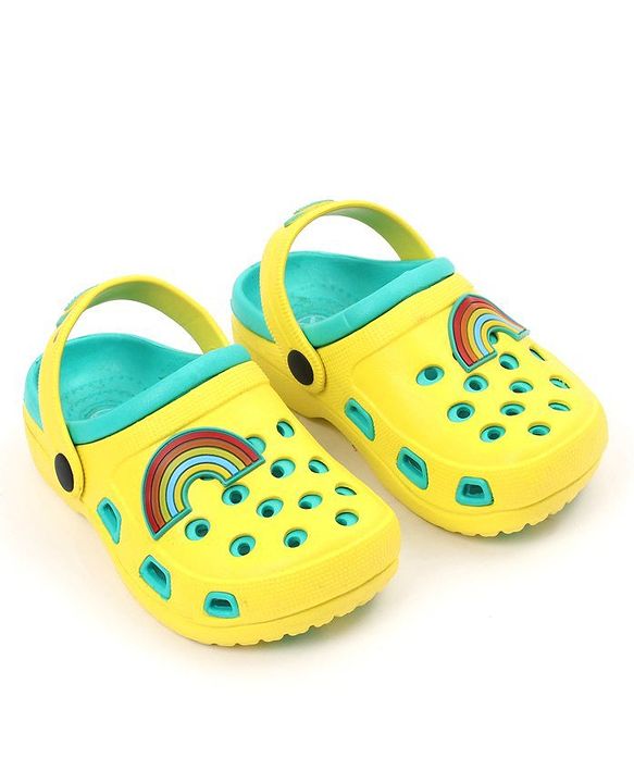 Pine Kids Clogs with Backstrap Rainbow Patch - Light Green Yellow