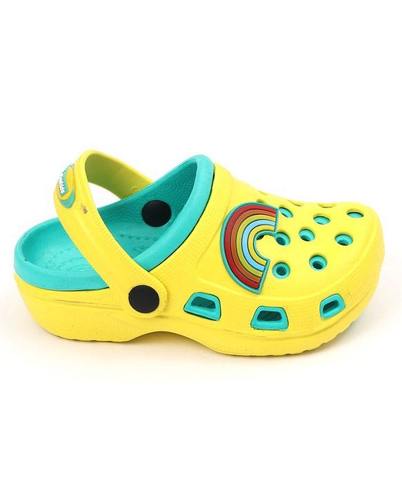 Pine Kids Clogs with Backstrap Rainbow Patch - Light Green Yellow