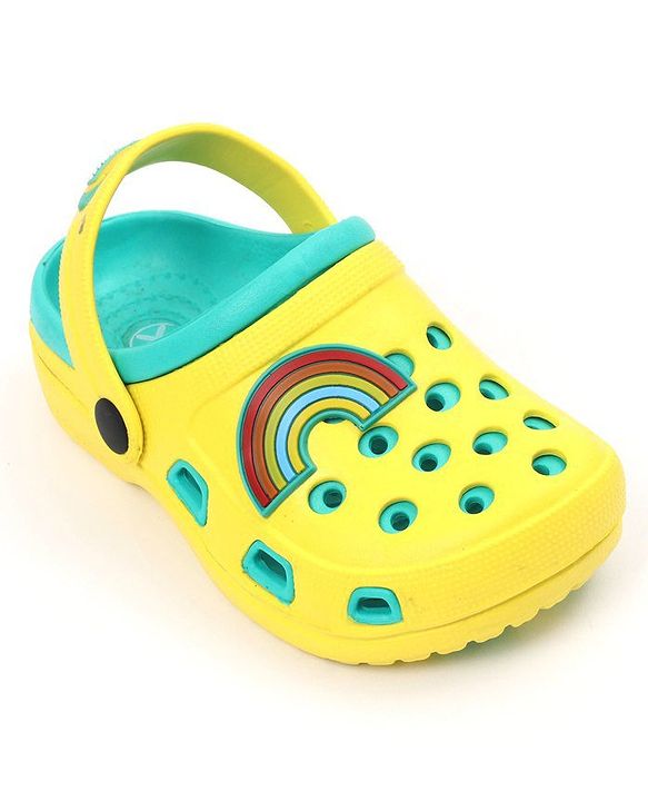 Pine Kids Clogs with Backstrap Rainbow Patch - Light Green Yellow