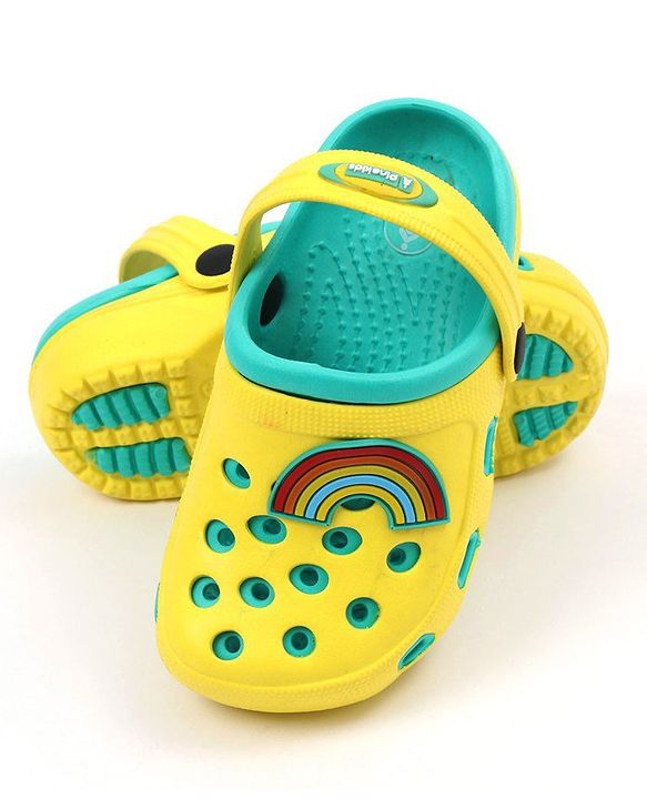 Pine Kids Clogs with Backstrap Rainbow Patch - Light Green Yellow