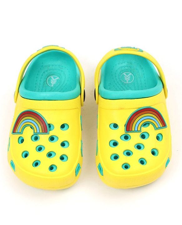 Pine Kids Clogs with Backstrap Rainbow Patch - Light Green Yellow