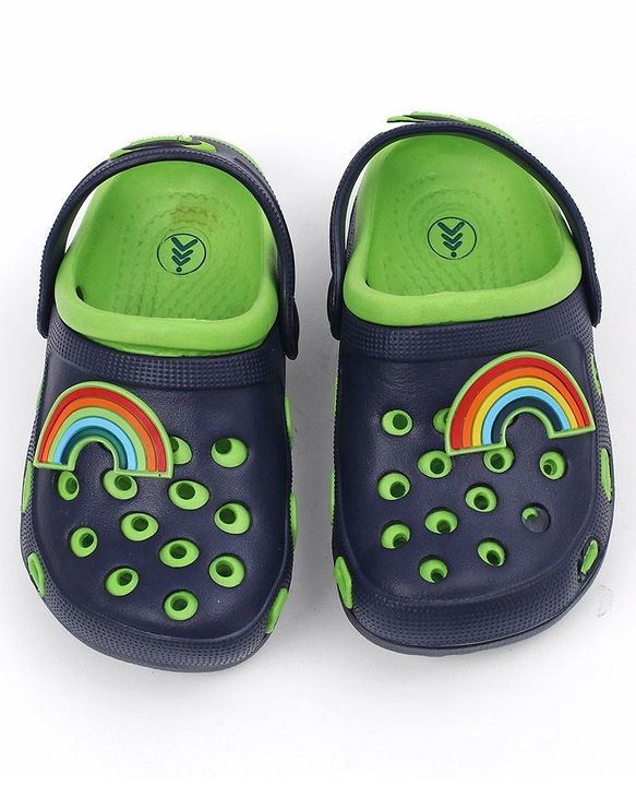 Pine Kids Clogs with Backstrap Rainbow Patch - Navy Blue Green