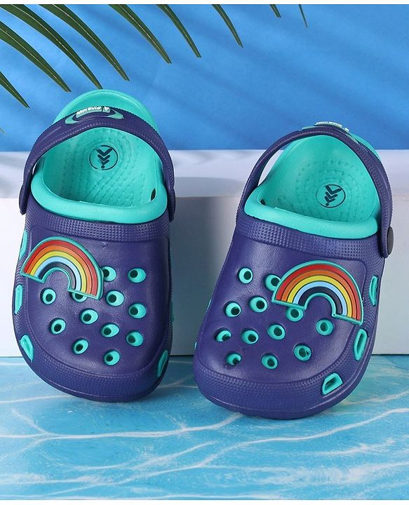 Pine Kids Clogs with Backstrap Rainbow Patch - Blue Green
