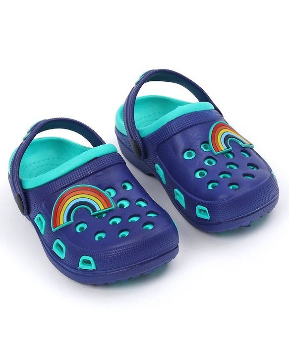 Pine Kids Clogs with Backstrap Rainbow Patch - Blue Green