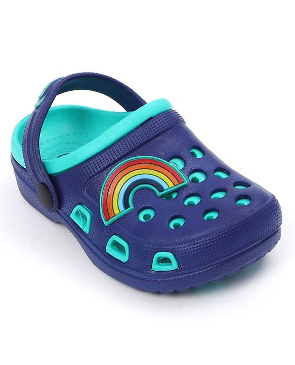 Pine Kids Clogs with Backstrap Rainbow Patch - Blue Green