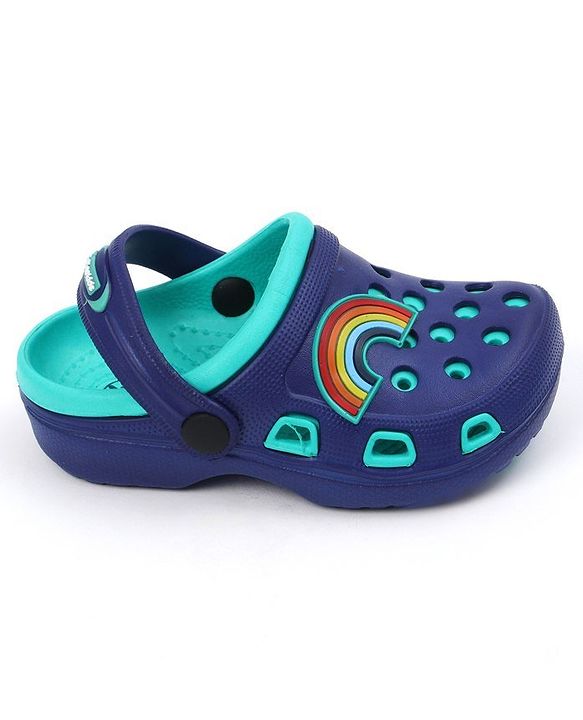 Pine Kids Clogs with Backstrap Rainbow Patch - Blue Green