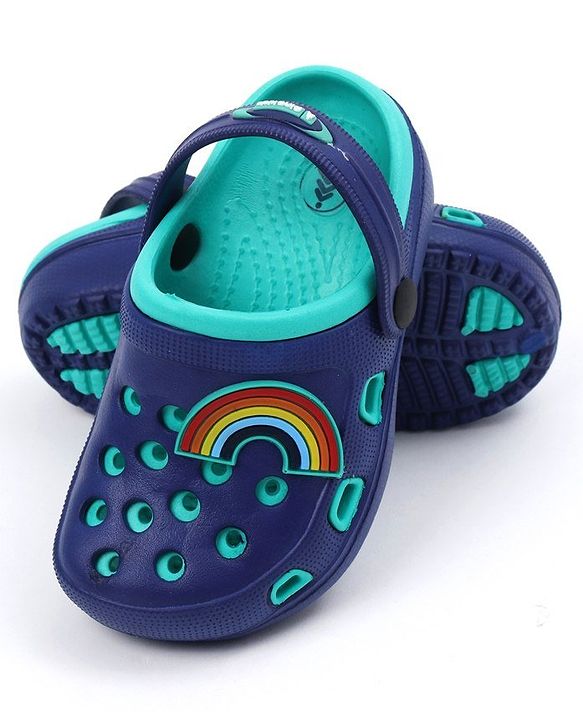Pine Kids Clogs with Backstrap Rainbow Patch - Blue Green
