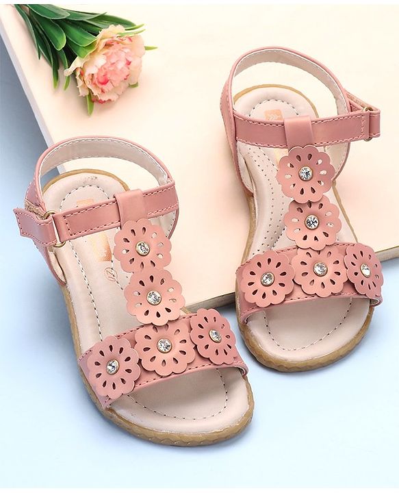 Pine Kids Laser Cut Flowers Sandals - Rose Gold