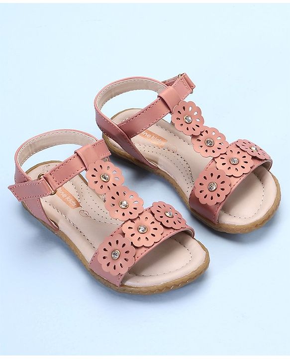 Pine Kids Laser Cut Flowers Sandals - Rose Gold