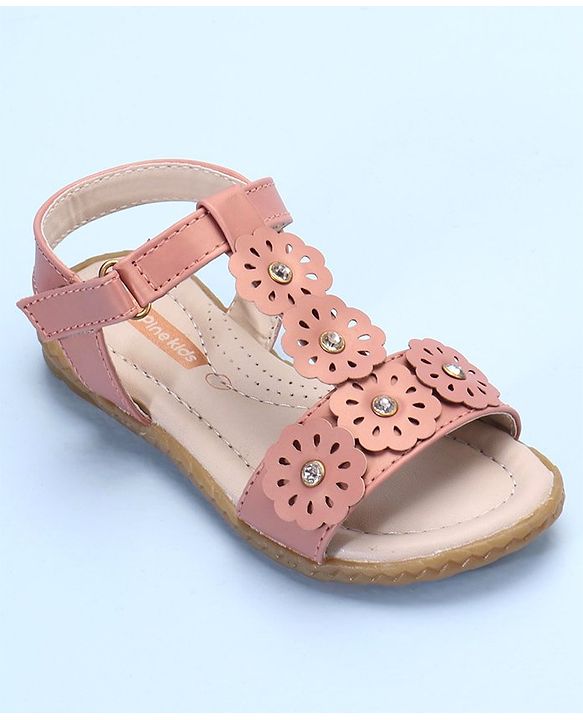 Pine Kids Laser Cut Flowers Sandals - Rose Gold