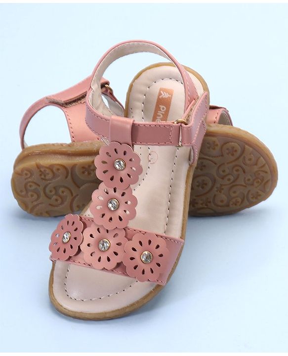 Pine Kids Laser Cut Flowers Sandals - Rose Gold