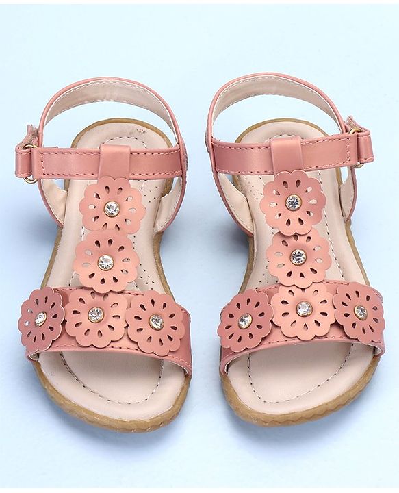Pine Kids Laser Cut Flowers Sandals - Rose Gold
