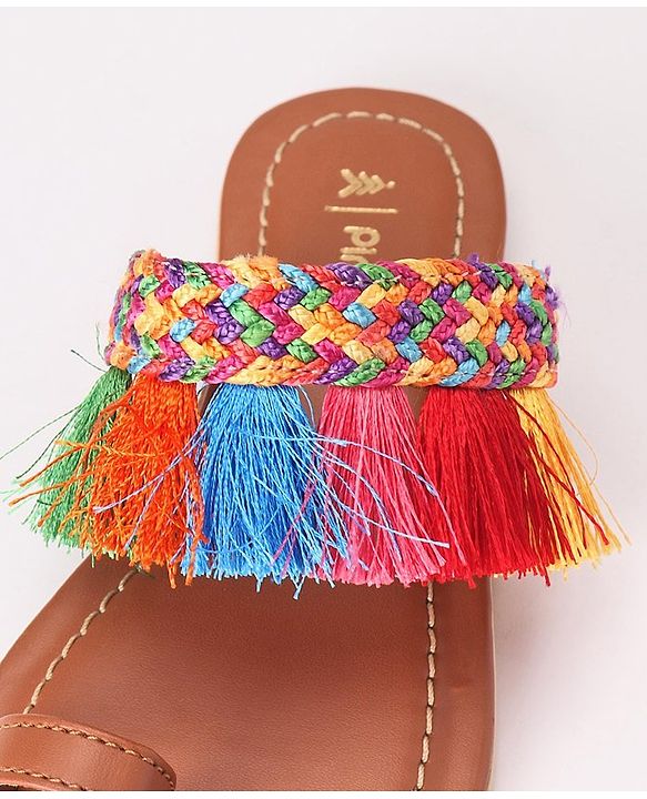 Pine Kids Ethnic Wear Chappal Fringe Detailing  - Brown