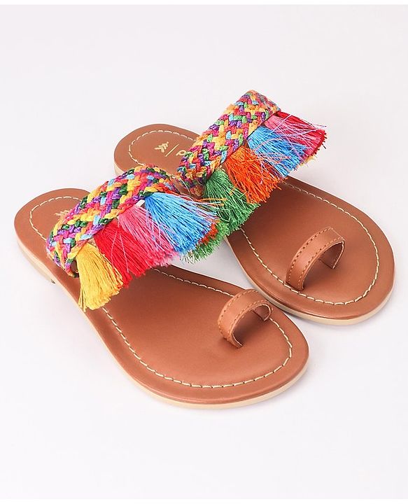 Pine Kids Ethnic Wear Chappal Fringe Detailing  - Brown