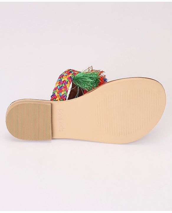 Pine Kids Ethnic Wear Chappal Fringe Detailing  - Brown
