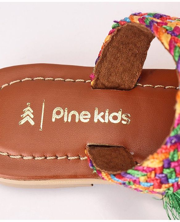 Pine Kids Ethnic Wear Chappal Fringe Detailing  - Brown