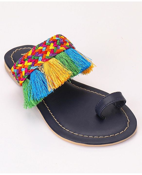 Pine Kids Ethnic Wear Chappal Fringe Detailing  - Navy Blue