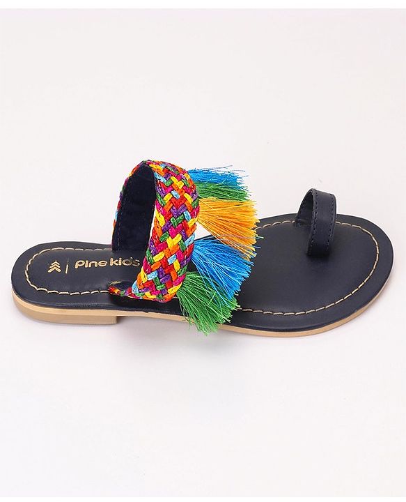 Pine Kids Ethnic Wear Chappal Fringe Detailing  - Navy Blue