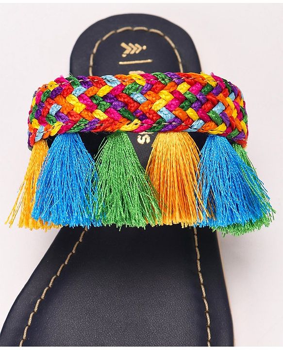 Pine Kids Ethnic Wear Chappal Fringe Detailing  - Navy Blue