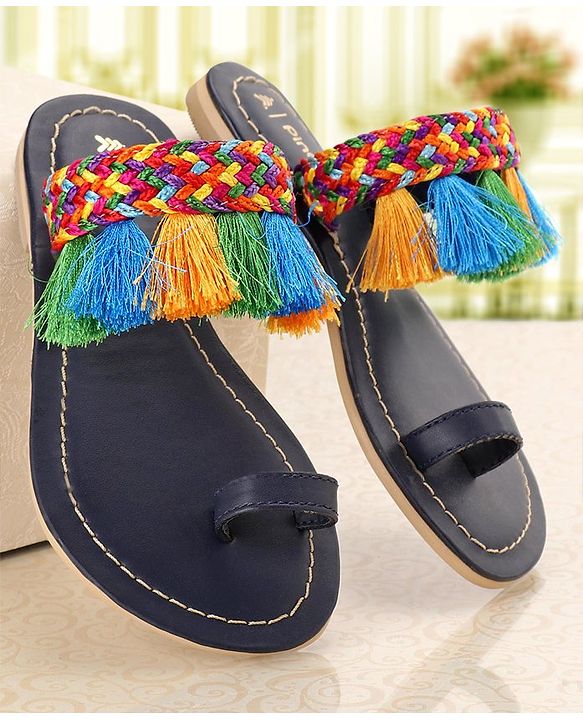 Pine Kids Ethnic Wear Chappal Fringe Detailing  - Brown